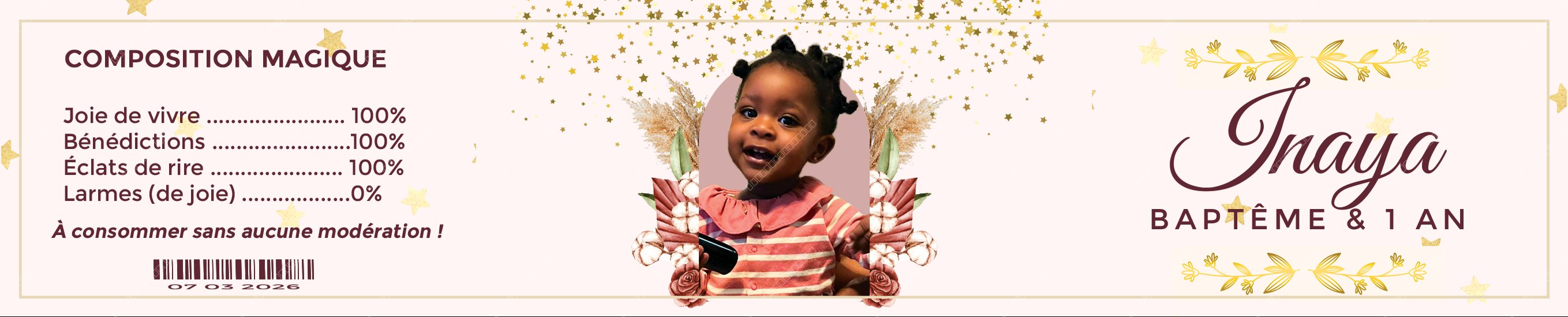 Étiquette Bouteille — Baptême & 1 an — Inaya